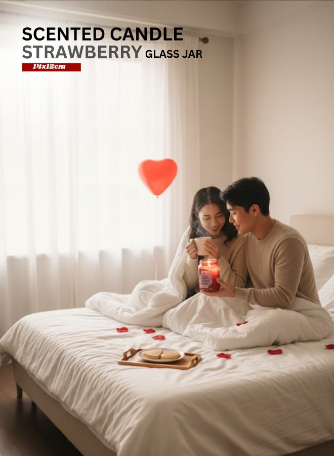 Feelings شمعة معطرة برائحة الفراولة في جرة زجاجية - هدية للعلاج العطري بمناسبة عيد الحب والاسترخاء - Image 4